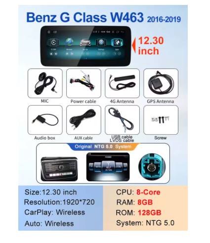 12.3in Apple CarPlay & Android Auto Screen Upgrade for W463 G Class 2016-2019