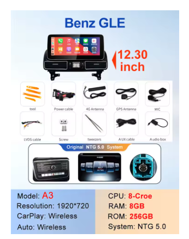 12.3in Apple CarPlay & Android Auto Screen Upgrade for W166/C166 GLE Class